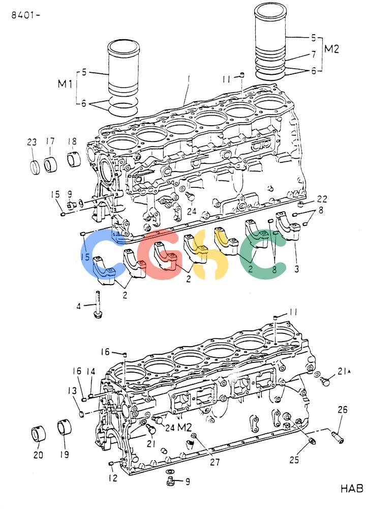 神钢零件查询(6D16-T) - MITSUBISHI DIESEL ENGINE - K907 & MD180LC (1/87-12/06) (08-001) - CYLINDER BLOCK REPAIR KIT Kobelco