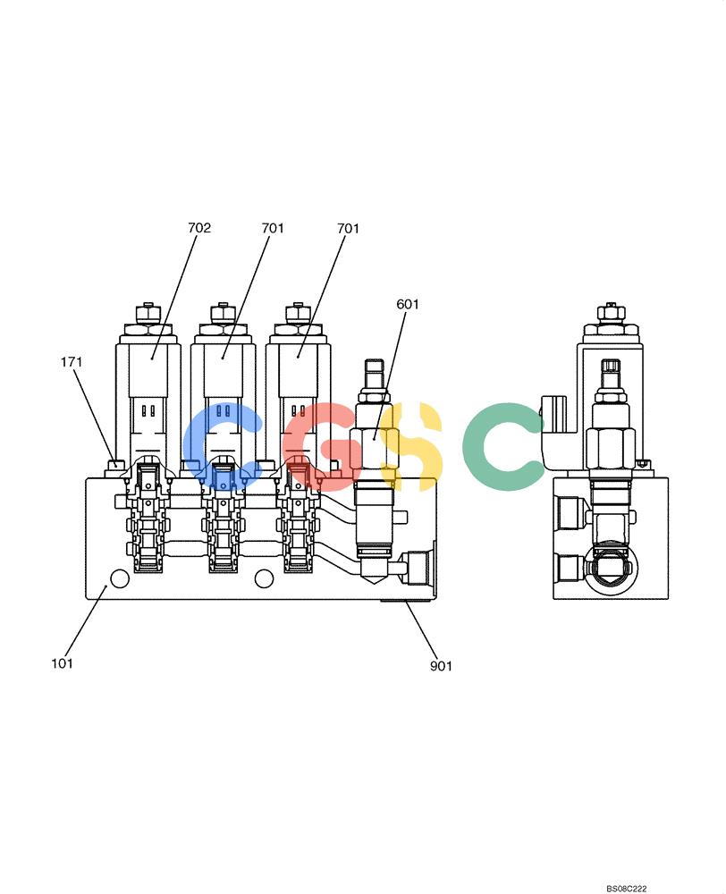 纽荷兰零件查询(E70BSR) - COMPACT CRAWLER EXCAVATOR BTW YT05-15001 - 18000 (NA) (4/08-) (08-30-00[00]) - VALVE ASSEMBLY, SOLENOID (YT35V00027F1) New Holland Constructuion