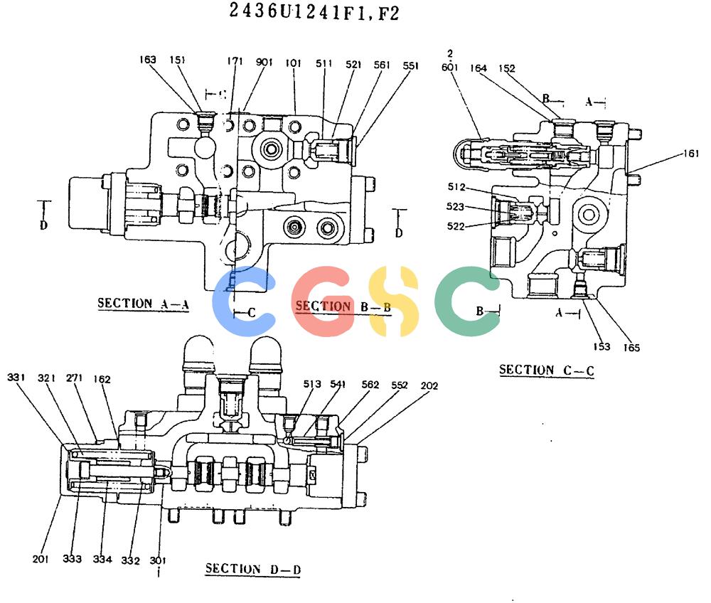 神钢零件查询(MD320BLC) - EXCAVATOR BTW YC0301 - YC0747 (1/80-12/06) (11-013) - VALVE ASSY, CONTROL (SWING) 2436U1241 F1, F2 Kobelco
