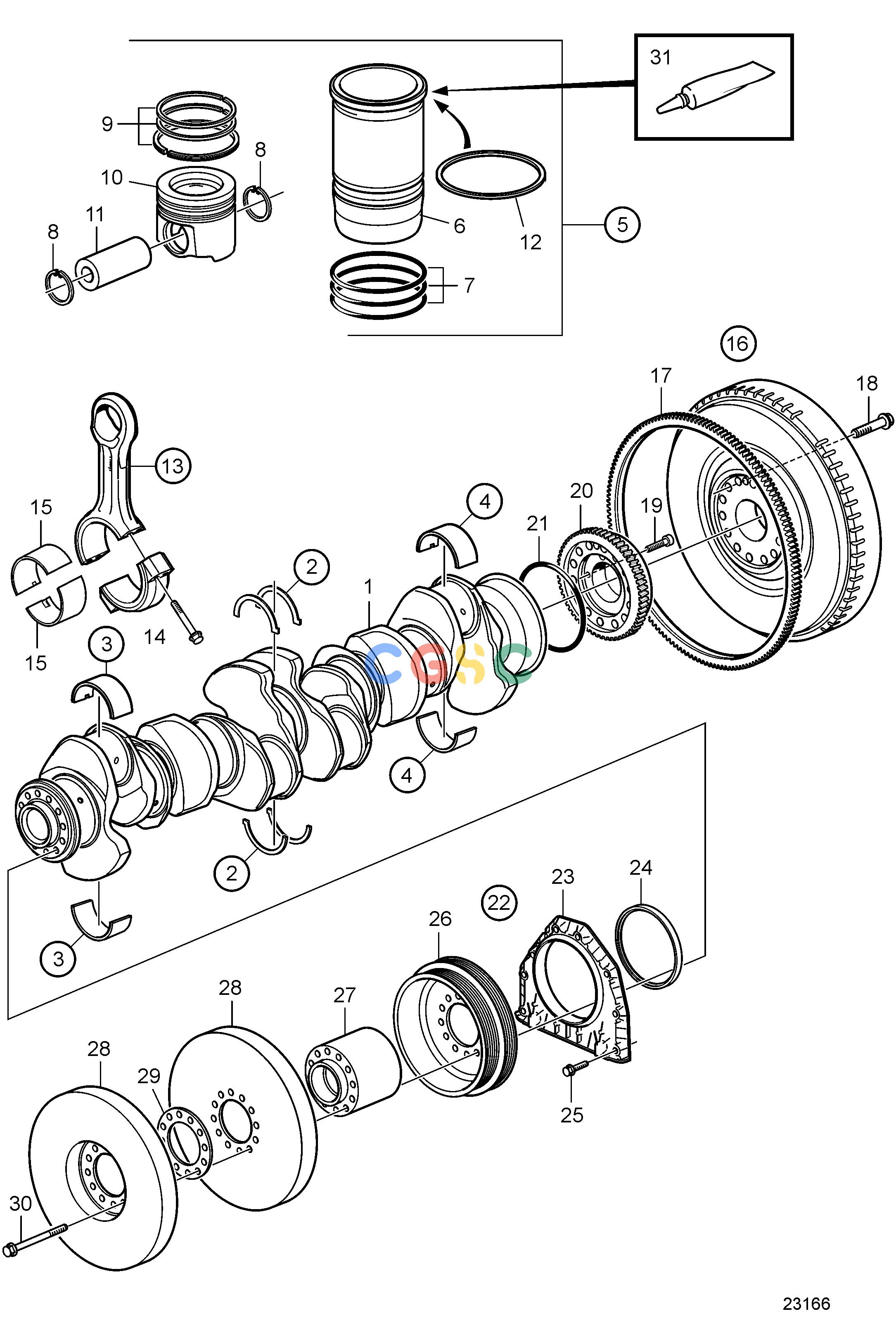 沃尔沃零件查询D16C-A MGEngineCrank MechanismEPC Volvo Penta Parts catalog