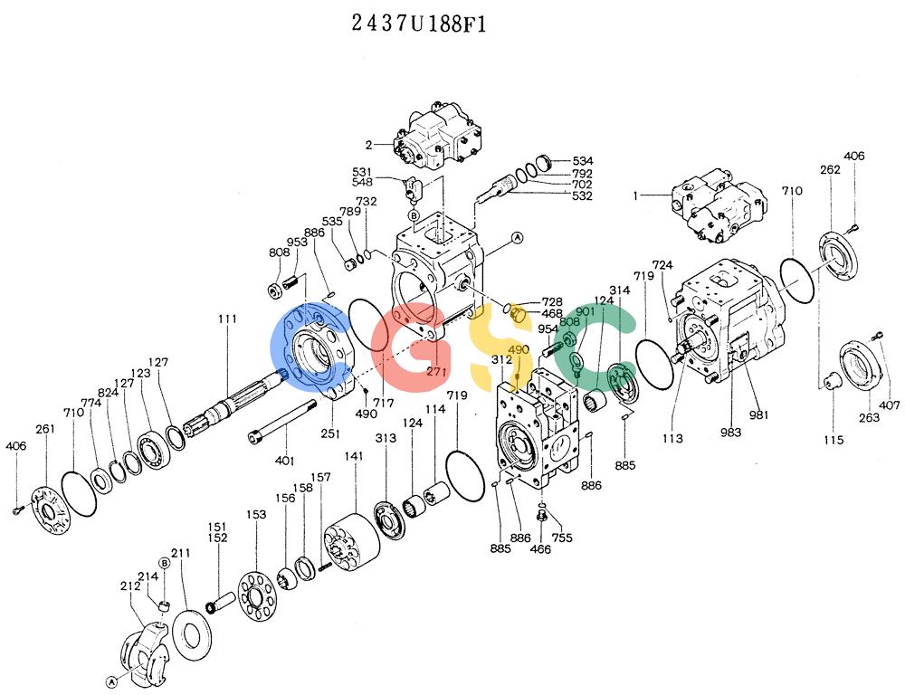 神钢零件查询(K905) - MARK II EXCAVATOR BTW LP2401-LP3407 (1/00-12/03) (11-038) - PUMP ASSY Kobelco