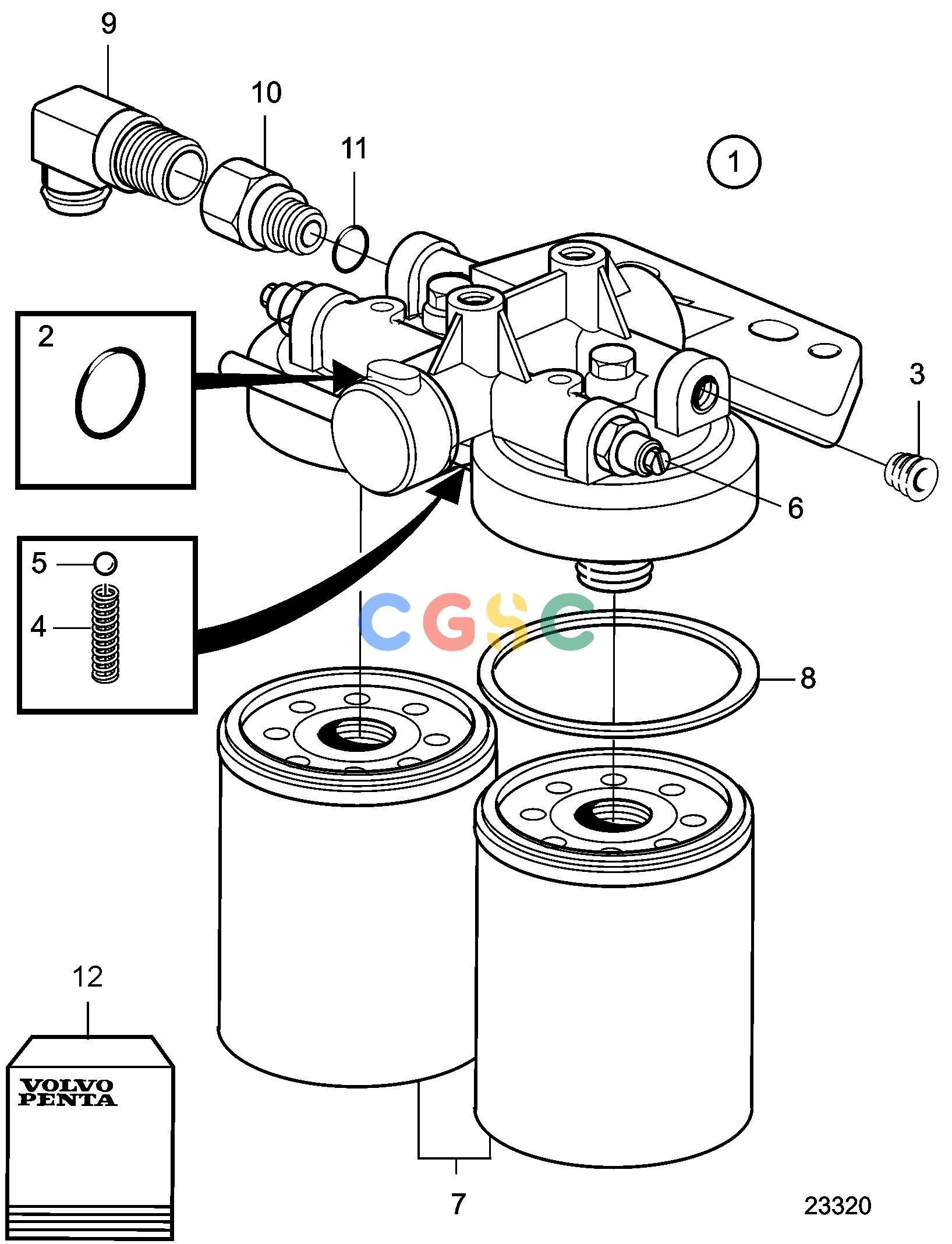 沃尔沃零件查询D5A-T; D5A-TA; D5A-B TA; D7A-T; D7A-TA; D7A-B TAFuel SystemFuel Filter, Twin. ClassifiableEPC Volvo Penta Parts catalog