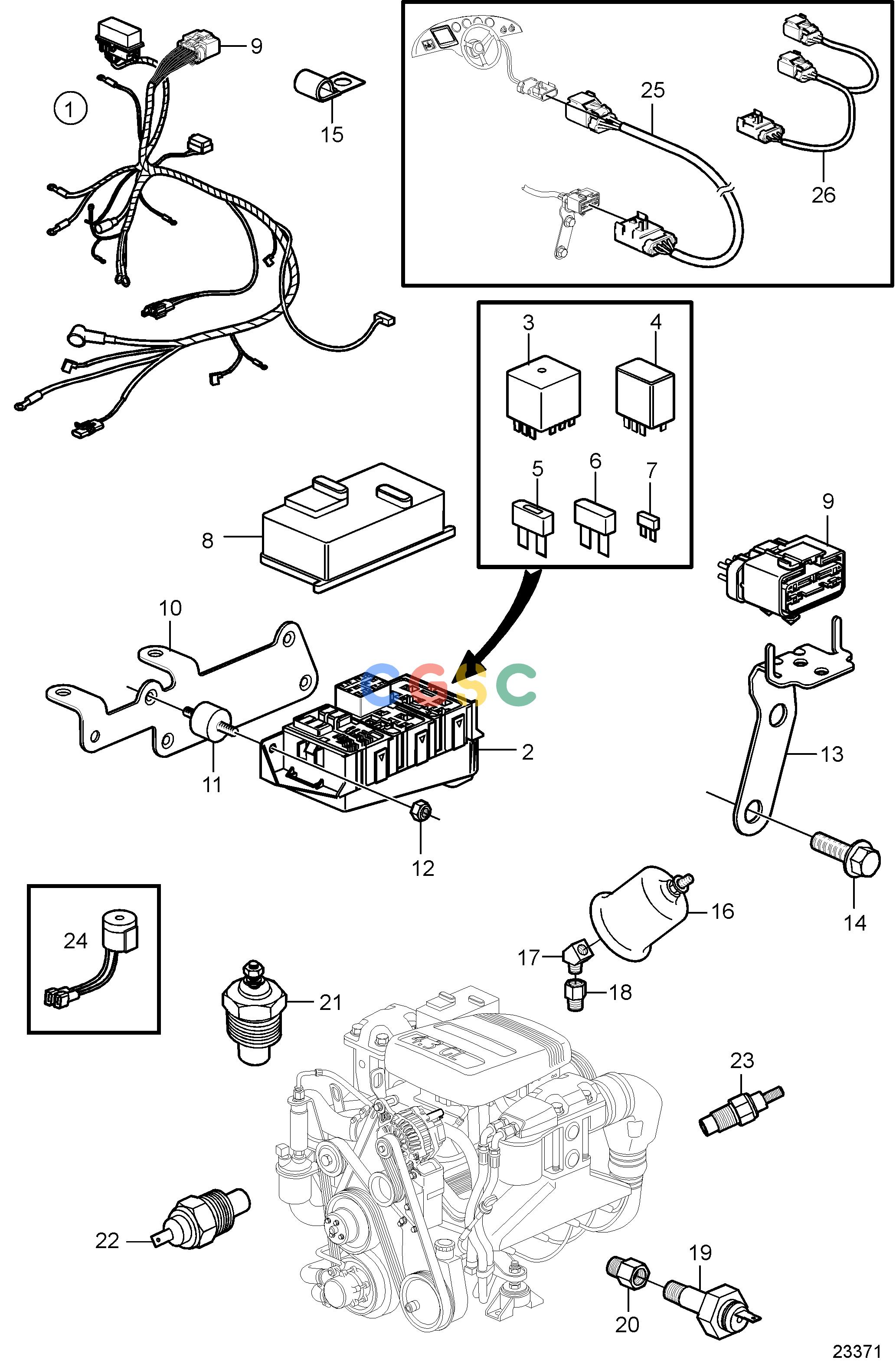 沃尔沃零件查询4.3GL-PElectrical SystemEngine Harness and SensorsEPC Volvo Penta Parts catalog
