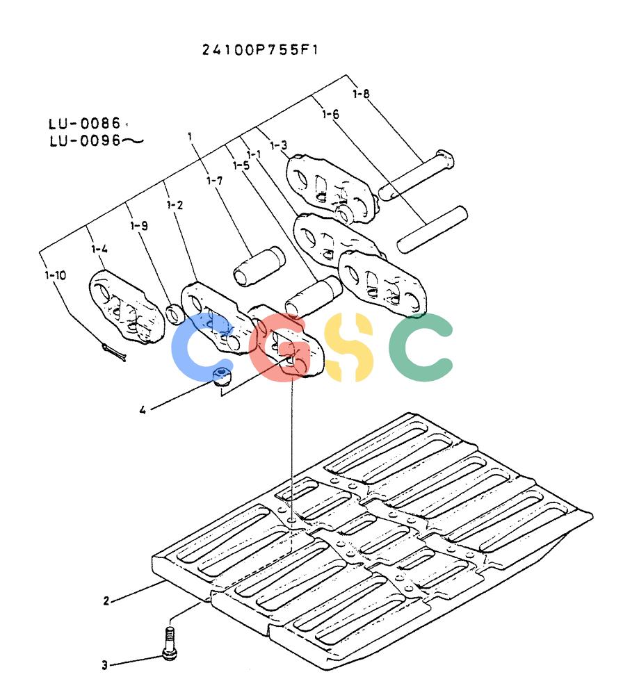 神钢零件查询(K935) - EXCAVATOR SUPPLEMENT ASN LU00154 (1/76-12/03) (06-016) - INSTAL CRAWLER TRCAK P/N 24100P755F1 Kobelco