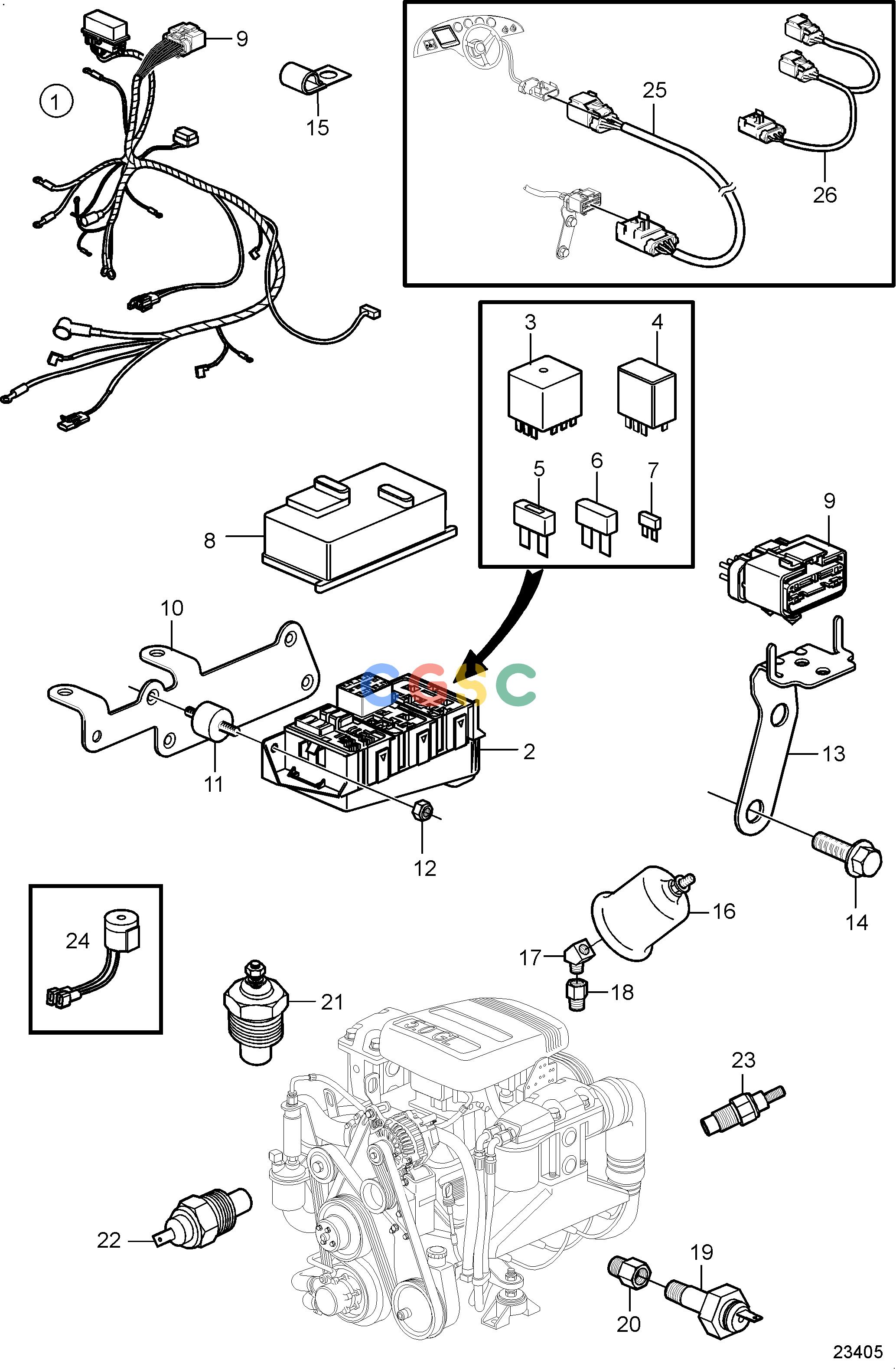 沃尔沃零件查询5.0GL-H; 5.0GL-HFElectrical SystemEngine Harness and SensorsEPC Volvo Penta Parts catalog