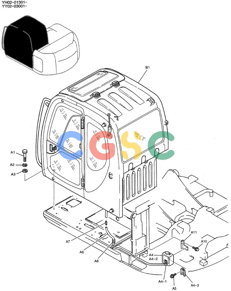 神钢零件查询(ED150-1E) - BLADE RUNNER EXCAVATOR/DOZER ASN YL05-00555 (11/03-12/04) (01-034) - CAB INSTAL Kobelco