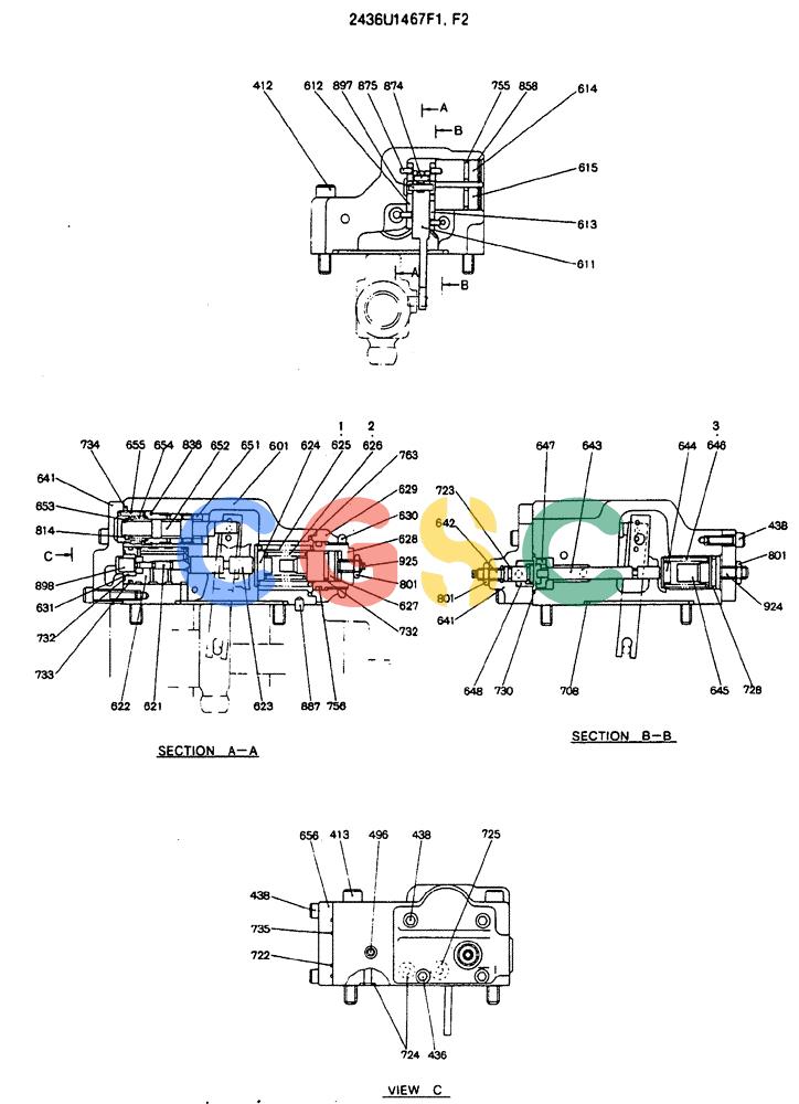 神钢零件查询(MD240C) - EXCAVATOR BTW LLU0301 - LLU0600 (1/80-12/06) (14-004) - REGULATOR ASSY (FRONT) - 2436U1467F1-F2 Kobelco
