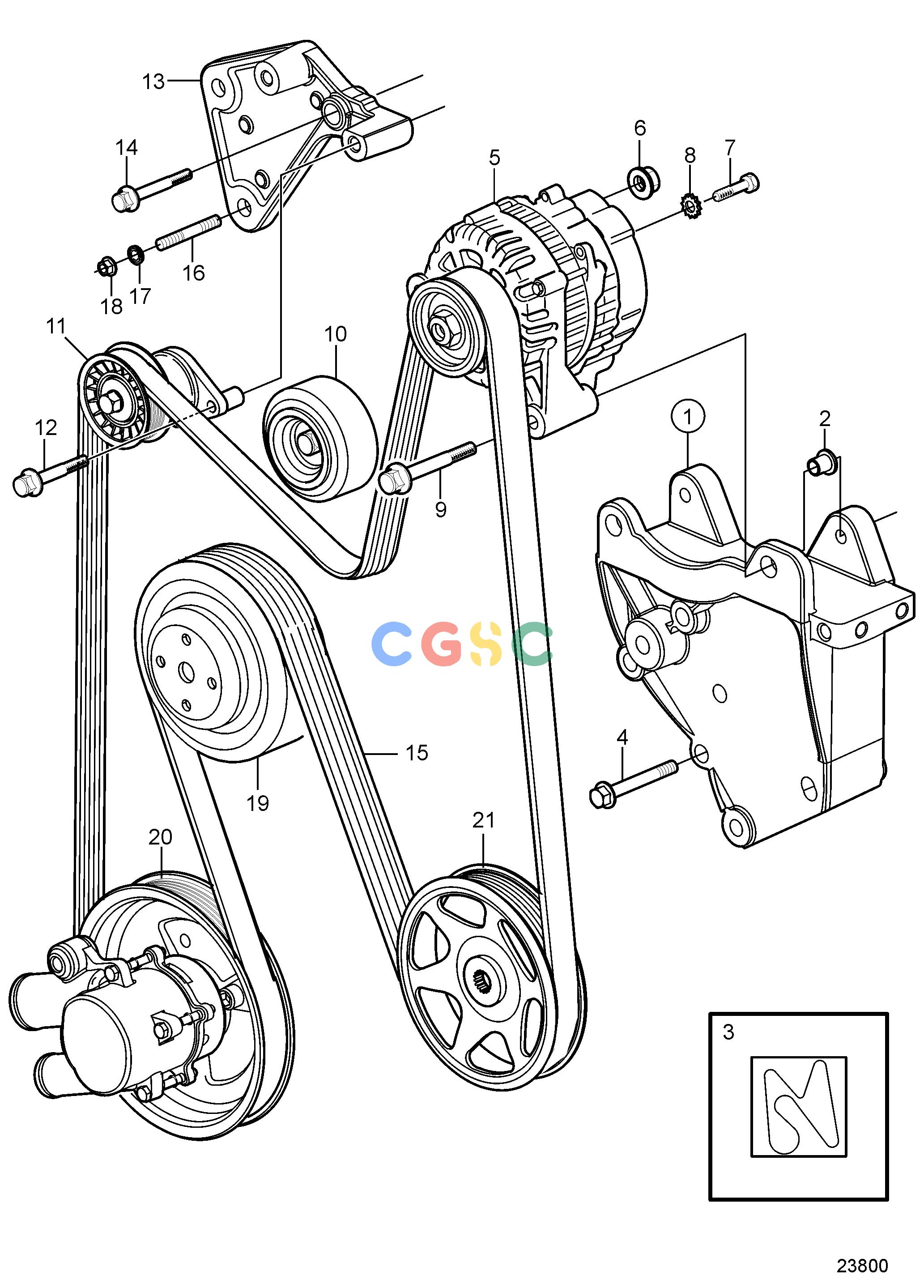 沃尔沃零件查询4.3GXiE-MElectrical SystemSerpentine Belt and AlternatorEPC Volvo Penta Parts catalog