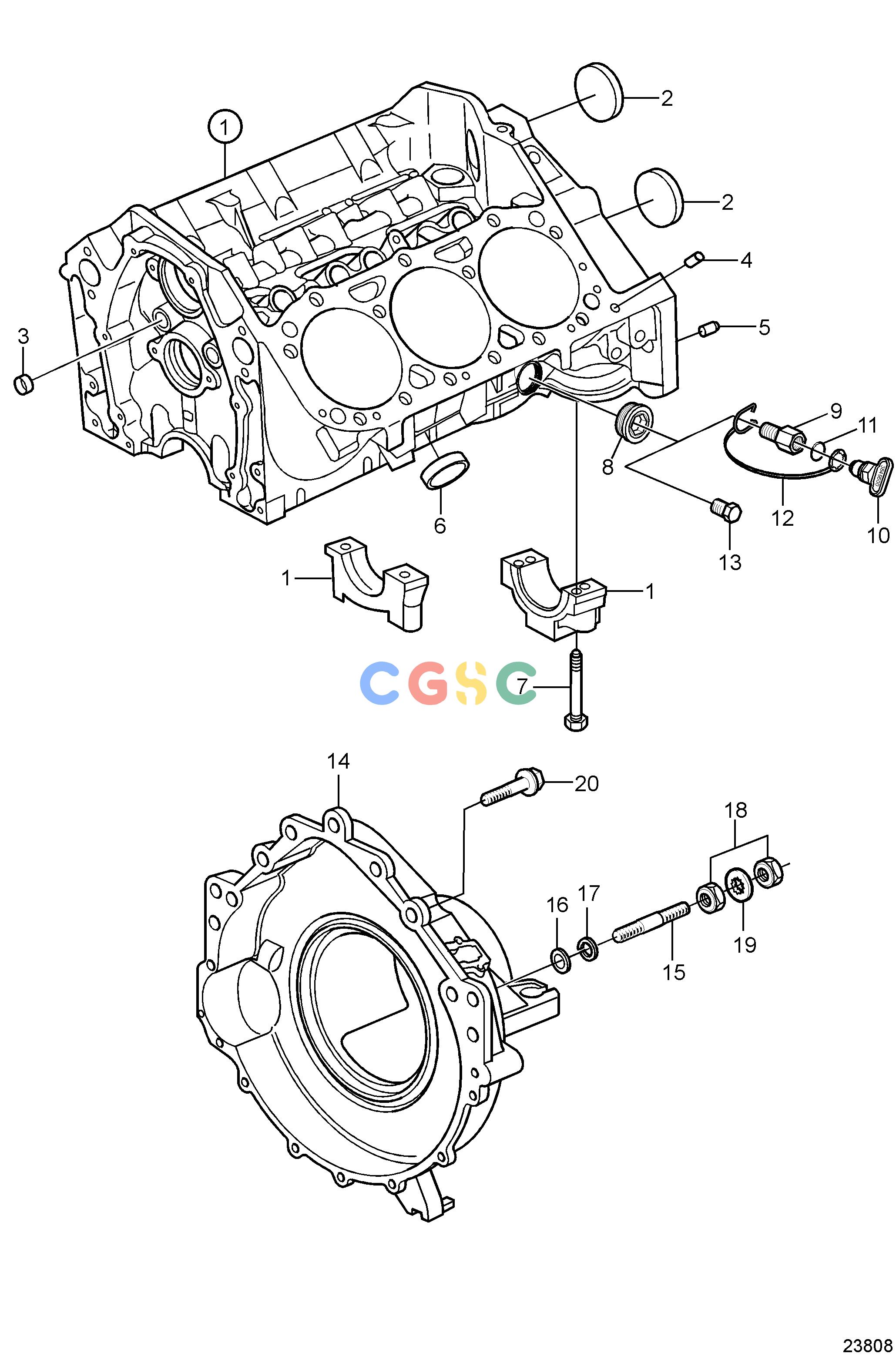 沃尔沃零件查询4.3GXiE-P; 4.3GXiE-QEngineCylinder Block and Flywheel HousingEPC Volvo Penta Parts catalog