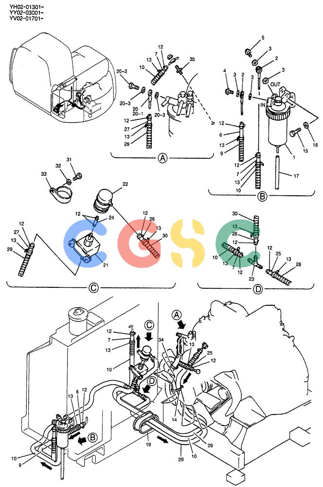 神钢零件查询(ED150) - BLADE RUNNER EXCAVATOR/DOZER BTW YL04-00501 - YL04-00554 (4/03-10/03) (05-002) - FUEL LINES (AUTO AIR BREATH) Kobelco