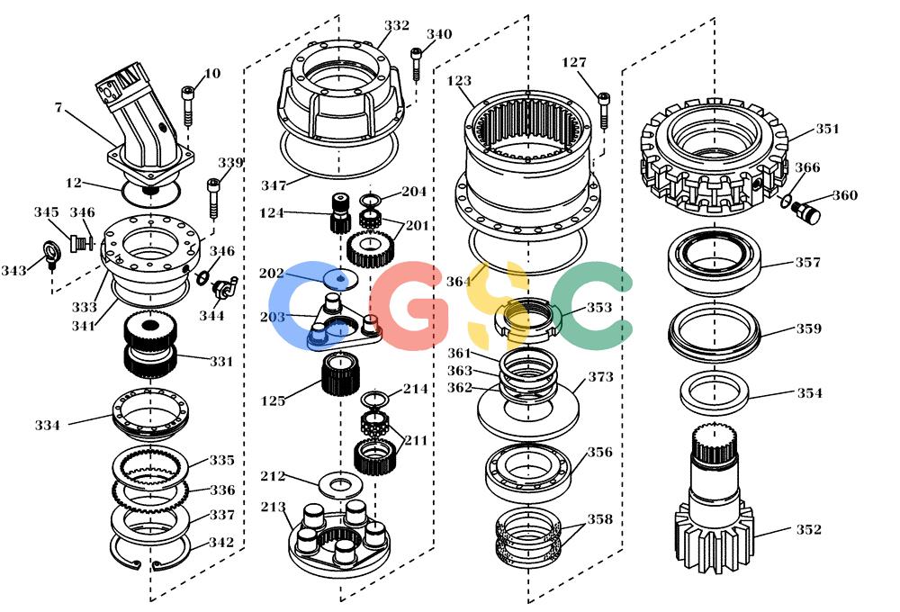 纽荷兰零件查询(EC450) - CRAWLER EXCAVATOR (SN: 750001-UP) (11/99-) (16.032[001]) - SLEWING GEAR COMPLETE (S/N 750001-UP) New Holland Constructuion