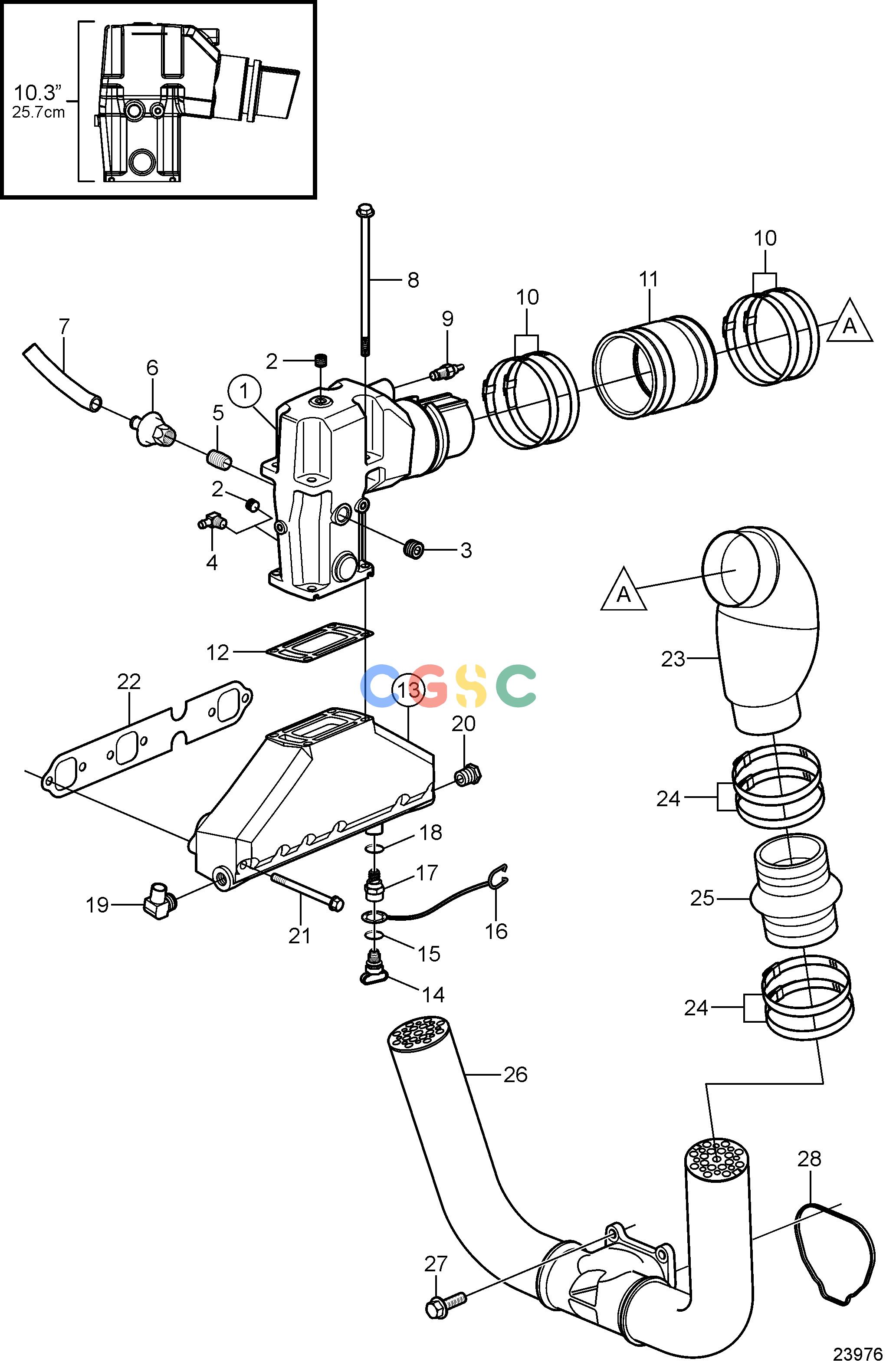 沃尔沃零件查询4.3GXiE-P; 4.3GXiE-QIntake and Exhaust SystemExhaustEPC Volvo Penta Parts catalog