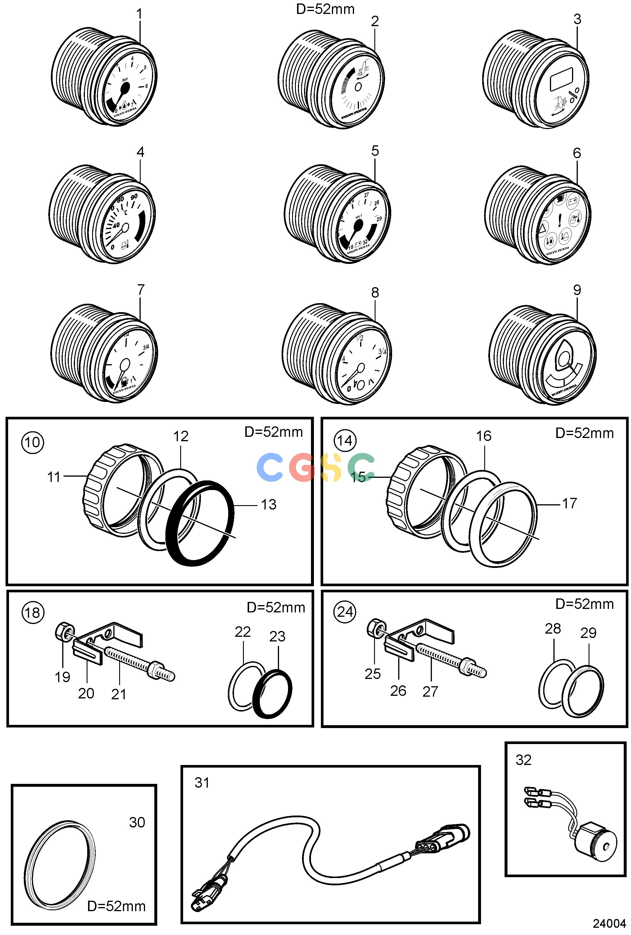 沃尔沃零件查询4.3GXiE-P; 4.3GXiE-QElectrical SystemGauges, EVCEPC Volvo Penta Parts catalog