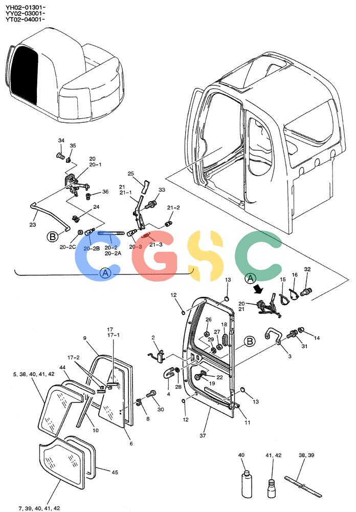 神钢零件查询(ED150-1E) - BLADE RUNNER EXCAVATOR/DOZER ASN YL05-00555 (11/03-12/04) (01-037) - DOOR ASSY, CAB Kobelco