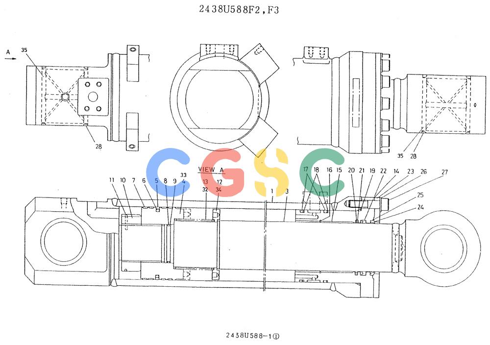 神钢零件查询(K909A) - EXCAVATOR ASN LQ0795 (1/83-12/03) (01-019) - CYLINDER ASSY, ARM, P/N 2438U588 F2, F3 Kobelco
