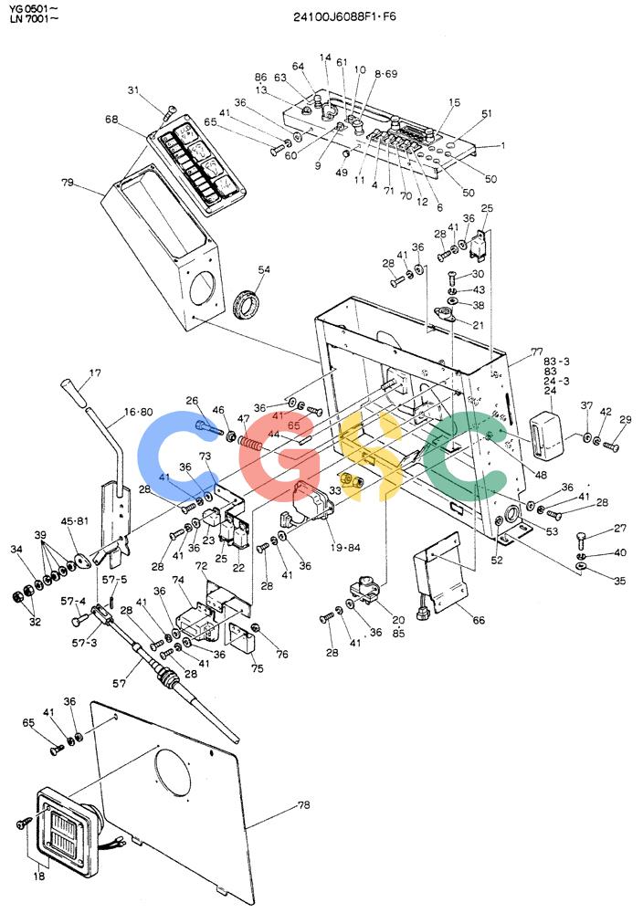 神钢零件查询(K907DLC) - EXCAVATOR ASN YG0501 (1/86-12/03) (05-013) - PANEL ASSY, INST P/N 24100J6088F1-F6 Kobelco