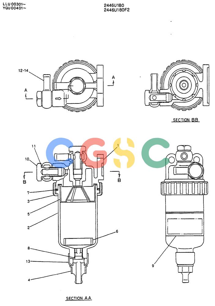 神钢零件查询(MD240C) - EXCAVATOR BTW LLU0301 - LLU0600 (1/80-12/06) (05-005) - FILTER ASSY - 2446U180, F2 Kobelco