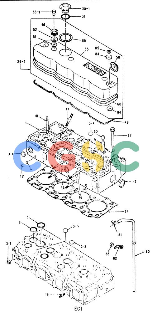 神钢零件查询(MD140C) - EXCAVATOR ASN YPU00501 (1/80-12/06) (13-001) - CYL. HEAD & COVER OTHER PARTS Kobelco