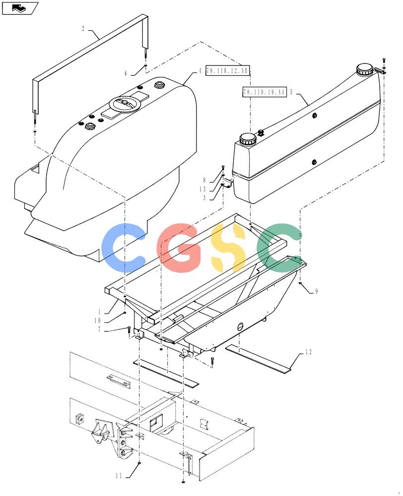 凯斯零件查询(810) - FLEX-AIR APPLICATOR - 2012 (2/12-) (78.110.12.AA) - PRODUCT AND RINSE TANK MOUNTING Case Agriculture