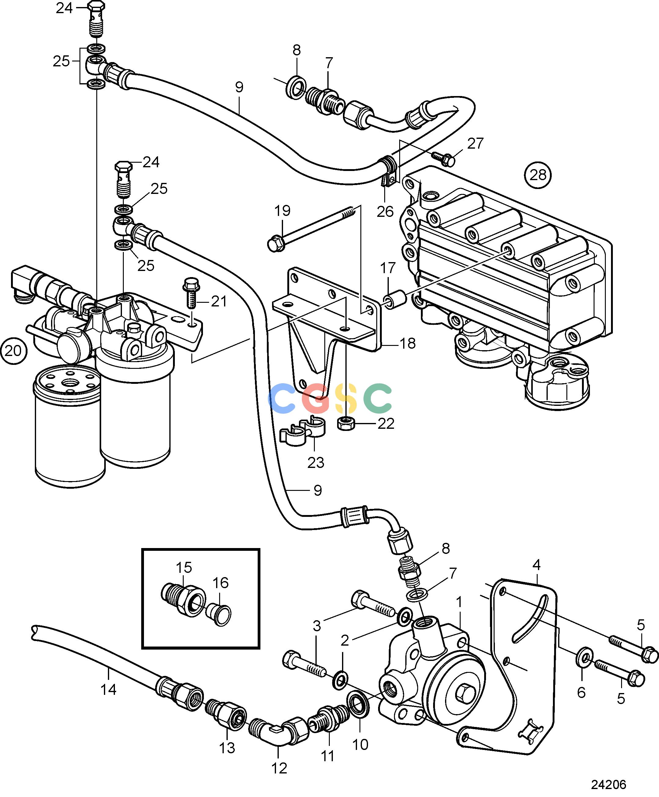 沃尔沃零件查询D5A-T; D5A-TA; D5A-B TA; D7A-T; D7A-TA; D7A-B TAFuel SystemFuel System. Fuel Filter Housing with Shift Valve. Later ProductionEPC Volvo Penta Parts catalog