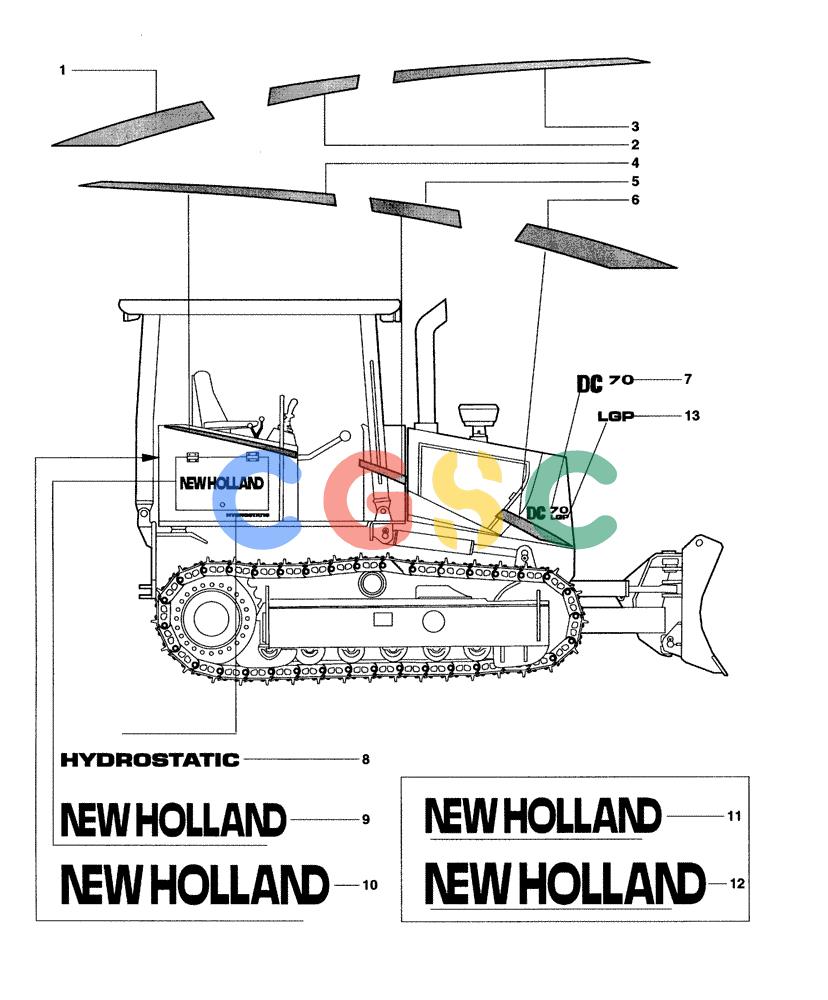 纽荷兰零件查询(DC70) - CRAWLER DOZER (N.A. VERSION) (4/99-) (6.782[01A]) - DECAL DC70 New Holland Constructuion