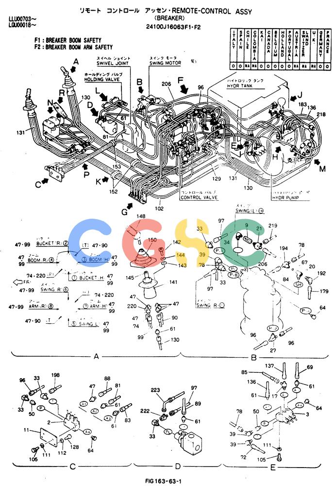 神钢零件查询(BREAKER) - NIBBLER AND BREAKER ATTACHMENT - SK220LC EXCAVATORS (9/04-) (163-63) - Remote-Control Assy Kobelco