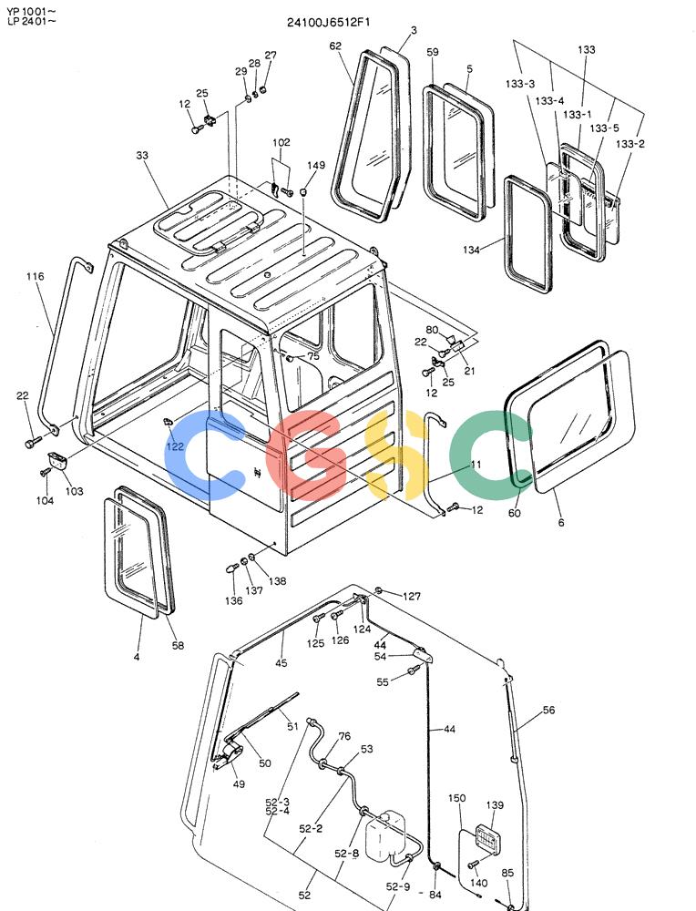 神钢零件查询(K905LC) - MARK II EXCAVATOR BTW YP1001 - YP1281 (1/87-12/03) (02-002[01]) - CAB ASSY (P/N 24100J6512F1) Kobelco
