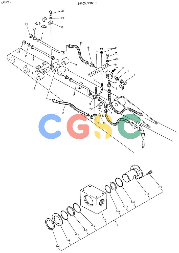 神钢零件查询(K905LC) - EXCAVATOR BTW YP0115 - YP0301 (1/85-12/03) (07-036) - INSTAL HYDR LINES ARM 3.1M Kobelco