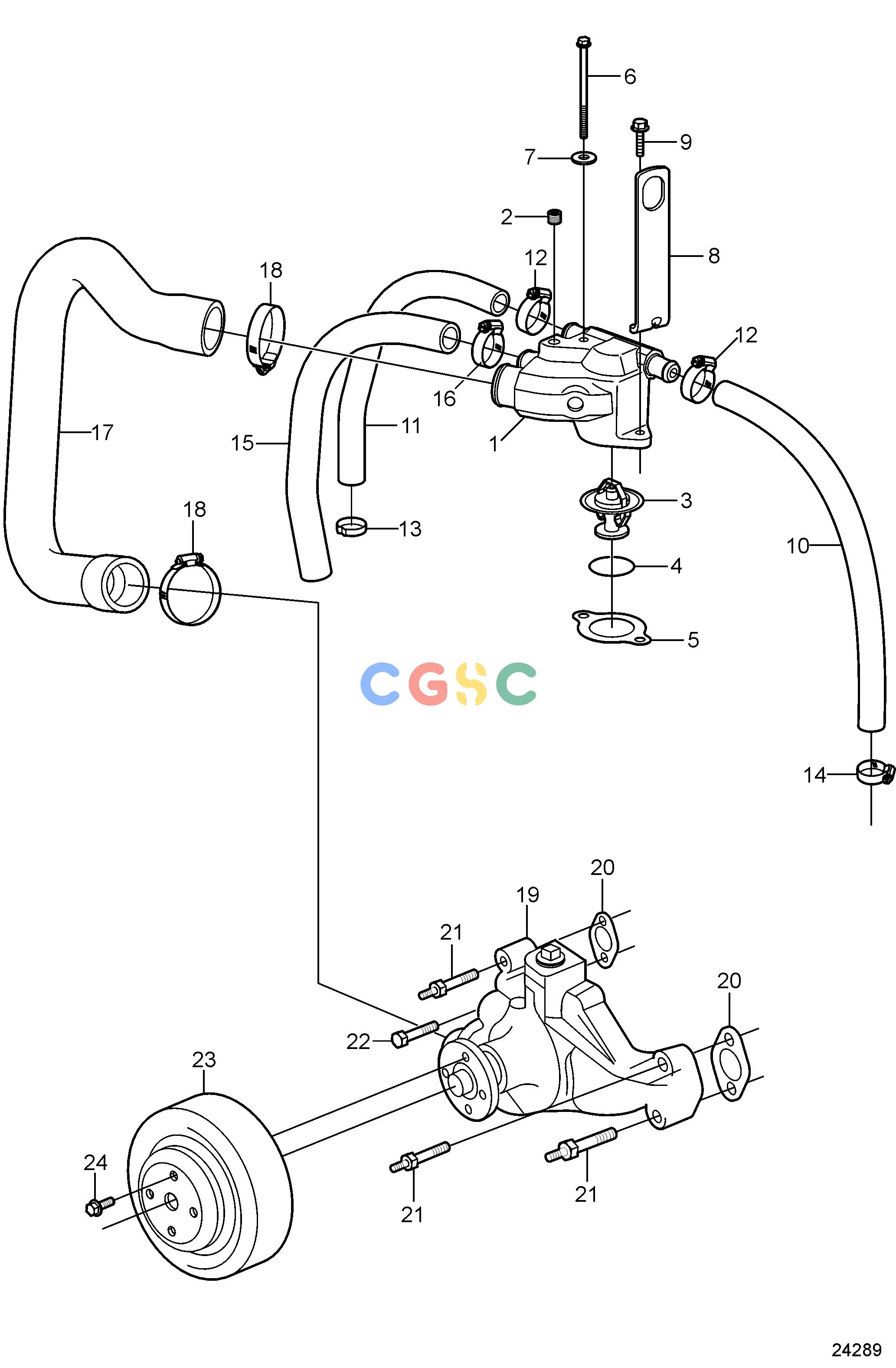 沃尔沃零件查询4.3GL-J; 4.3GL-JFCooling SystemCirculation Pump and ThermostatEPC Volvo Penta Parts catalog