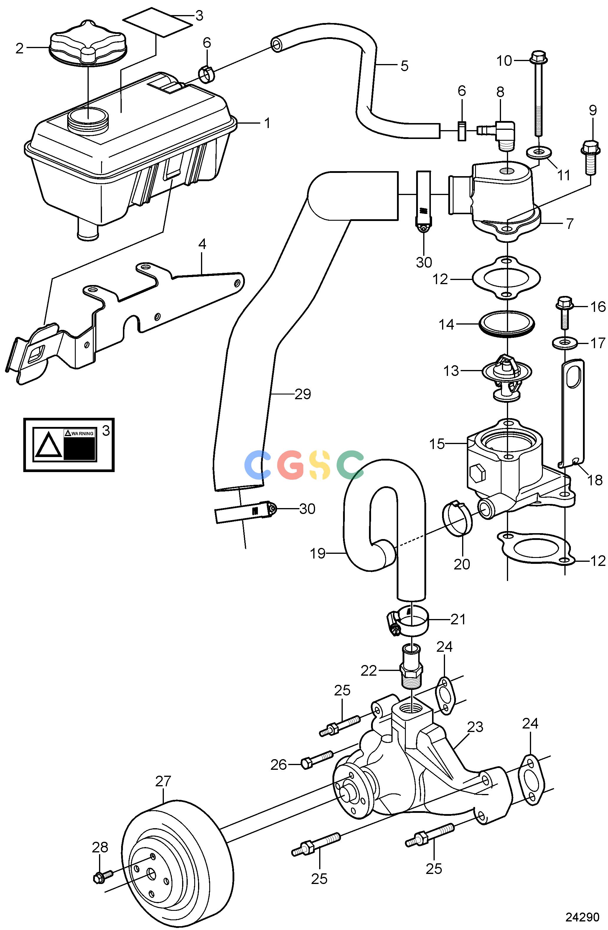 沃尔沃零件查询4.3GL-J; 4.3GL-JFCooling SystemCirculation Pump and Thermostat Housing, Freshwater CoolingEPC Volvo Penta Parts catalog