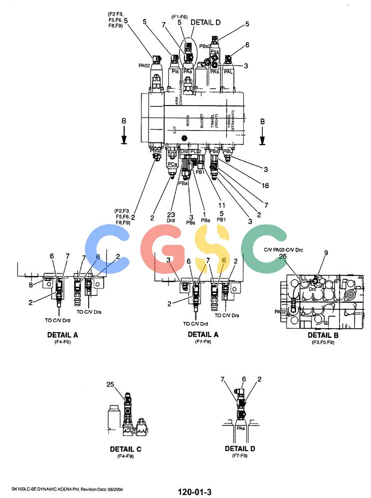 神钢零件查询(SK160LC-6E) - DYNAMIC ACERA EXCAVATOR 08/2004 ASN YM03U0523 (8/04-12/07) (01-029[03]) - CONTROL LINES - MAIN Kobelco