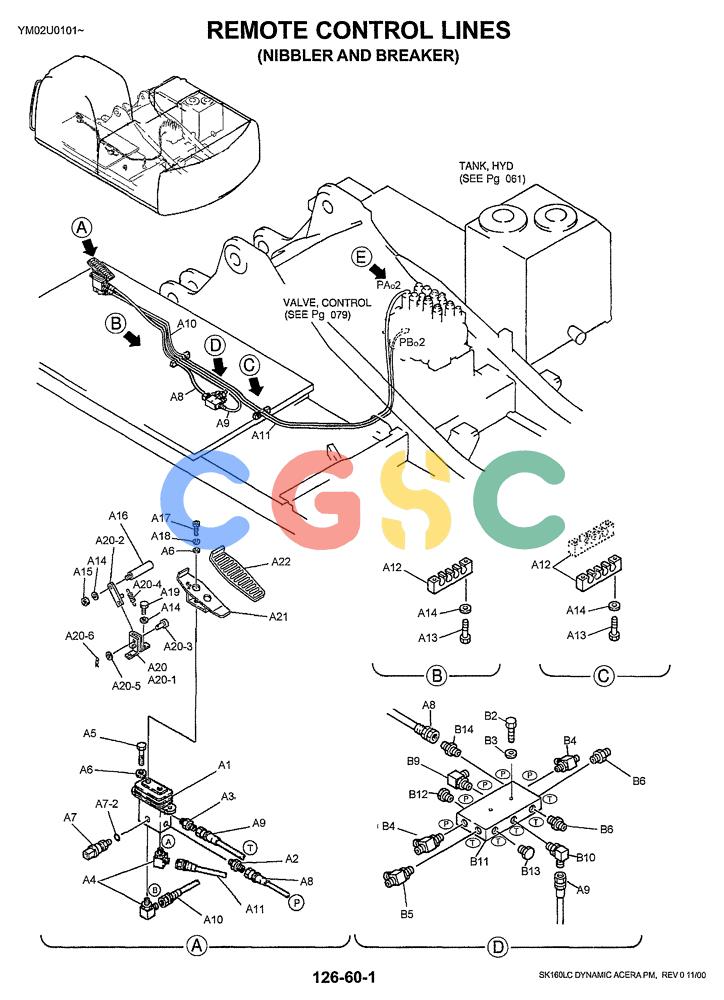 神钢零件查询(SK160LC) - DYNAMIC ACERA EXCAVATOR 11/2000 ASN YM02U0101 (11/00-12/02) (01-035[01]) - REMOTE CONTROL LINES (NIBBLER & BREAKER) Kobelco