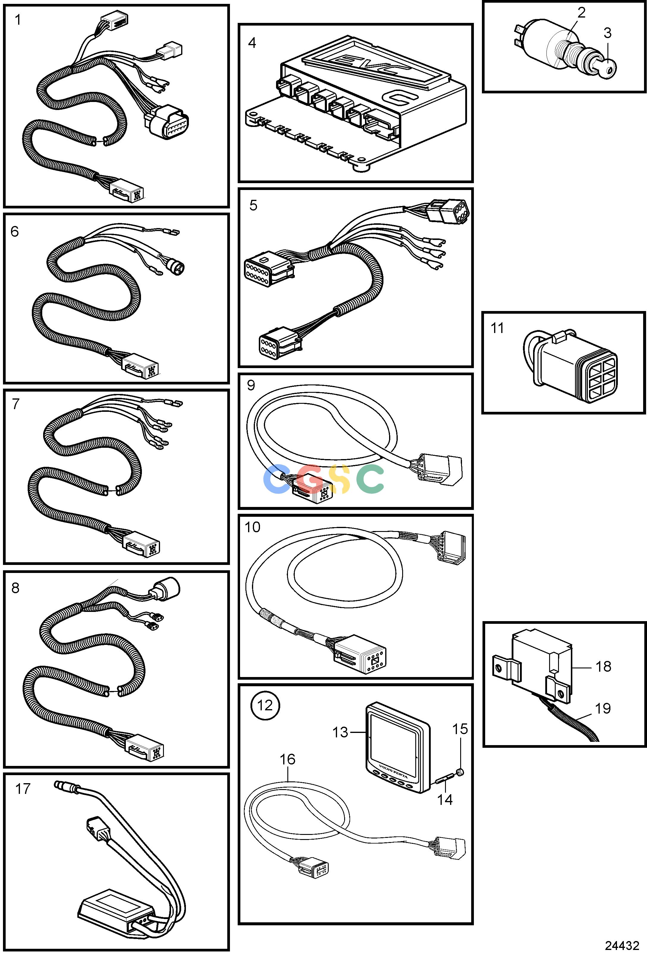 沃尔沃零件查询4.3GXi-J; 4.3GXi-JF; 4.3OSi-J; 4.3OSi-JFElectrical SystemControl Unit, Display and Cables, EVCEPC Volvo Penta Parts catalog