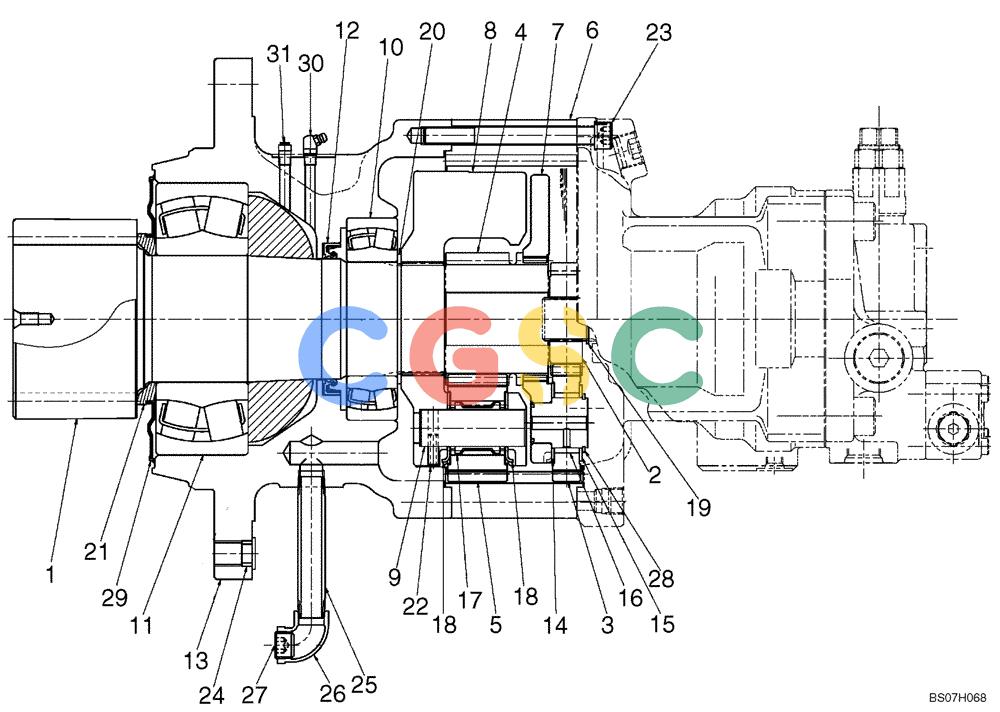 纽荷兰零件查询(E215B) - CRAWLER EXCAVATOR - TIER 3 (ROPS CAB) ASN NBDA21800 (6/13-) (07-002[00]) - REDUCTION ASSY (SWING) New Holland Constructuion