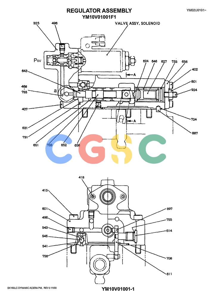 神钢零件查询(SK160LC) - DYNAMIC ACERA EXCAVATOR 11/2000 ASN YM02U0101 (11/00-12/02) (08-011) - REGULATOR ASSY P/N YM10V01001F1 Kobelco