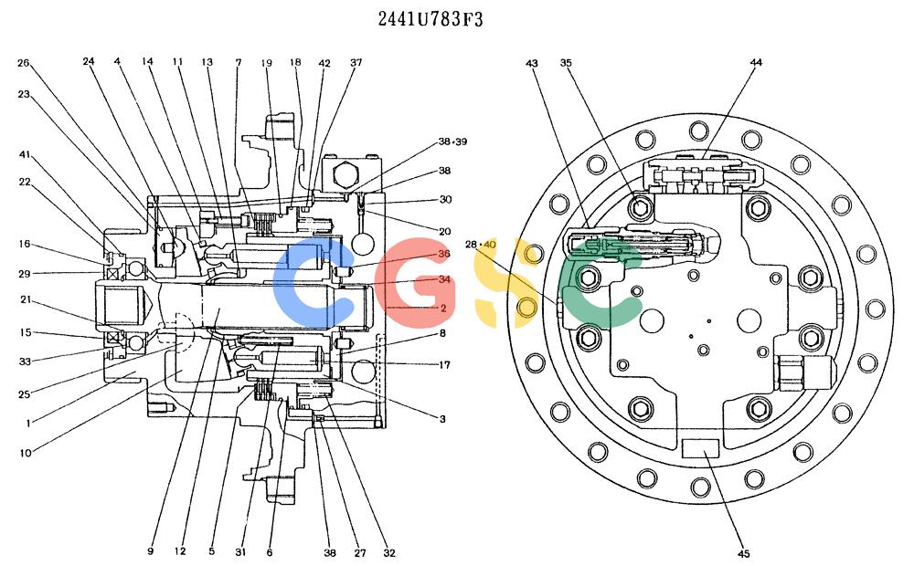 神钢零件查询(K907LC) - MARK II EXCAVATOR ASN YQ0565 (GLOBAL) (1/87-12/03) (11-061) - MOTOR ASSY (PROPELLING) (2441U783F3) Kobelco