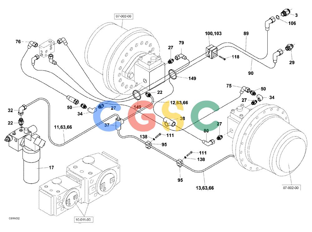 纽荷兰零件查询(CV2500) - VIBRATORY ROLLER (10-004-00[01]) - HYDRAULIC CIRCUIT,TRAVEL - REAR New Holland Constructuion