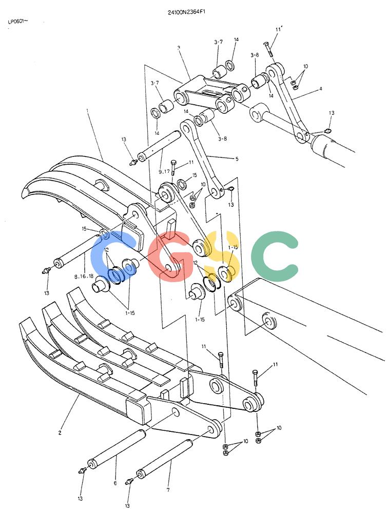 神钢零件查询(K905LC) - EXCAVATOR BTW YP0115 - YP0301 (1/85-12/03) (07-022) - GRAPPLE ASSY, FORK (SINGLE) Kobelco