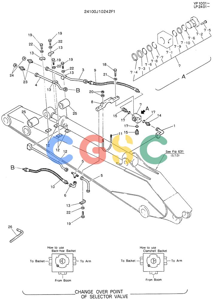 神钢零件查询(K905LC) - MARK II EXCAVATOR BTW YP1001 - YP1281 (1/87-12/03) (09-004) - HYDR LINES, ARM 2.5M Kobelco