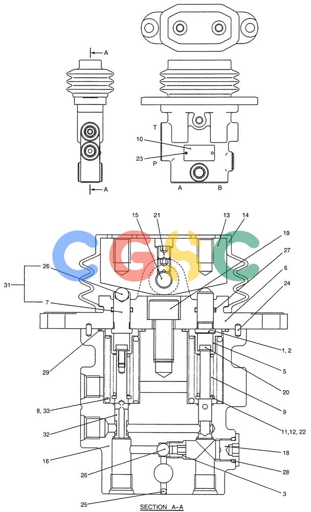 纽荷兰零件查询(E200SRLC) - CRAWLER EXCAVATOR BTW LA04-01506 - LA04-01625 (07-035) - VALVE ASSY, PILOT (NIBBLER & BREAKER) New Holland Constructuion