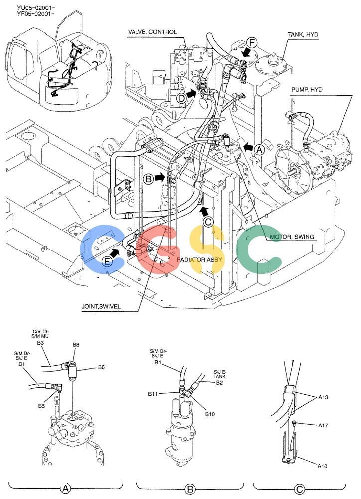 纽荷兰零件查询(E235BSRNLC) - CRAWLER EXCAVATOR ASN YU05-02001 (01-023[01]) - HYD LINES, RETURN New Holland Constructuion