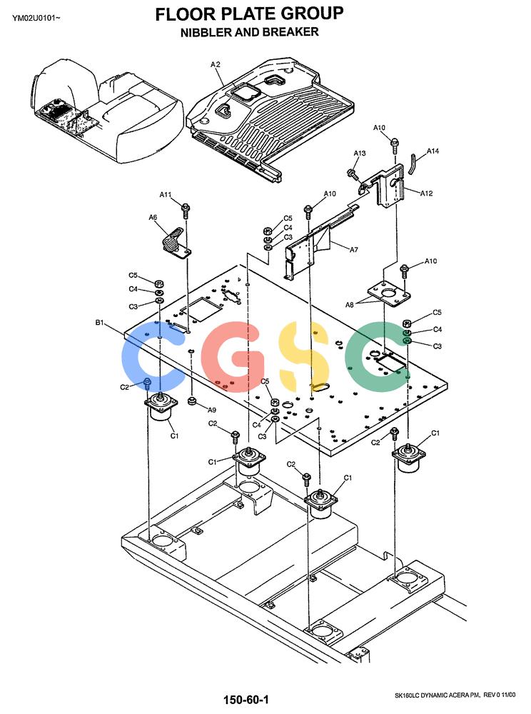 神钢零件查询(SK160LC) - DYNAMIC ACERA EXCAVATOR 11/2000 ASN YM02U0101 (11/00-12/02) (01-038) - FLOOR PLATE GROUP NIBBLER AND BREAKER) Kobelco