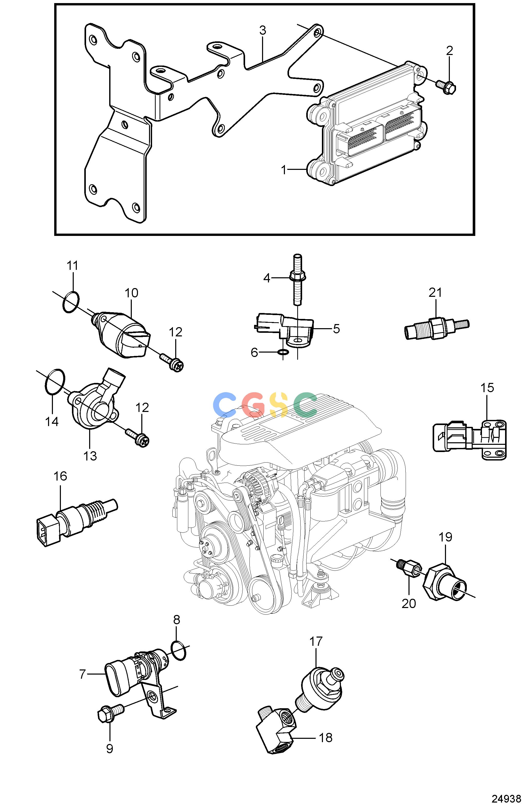 沃尔沃零件查询4.3GXiE-P; 4.3GXiE-QIgnitionElectronic Engine ControlEPC Volvo Penta Parts catalog