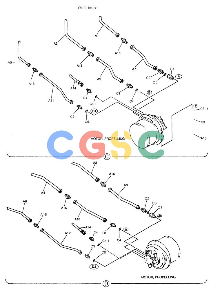 神钢零件查询(SK160LC) - DYNAMIC ACERA EXCAVATOR 11/2000 ASN YM02U0101 (11/00-12/02) (02-009[02]) - LOWER HYDRAULIC LINES Kobelco