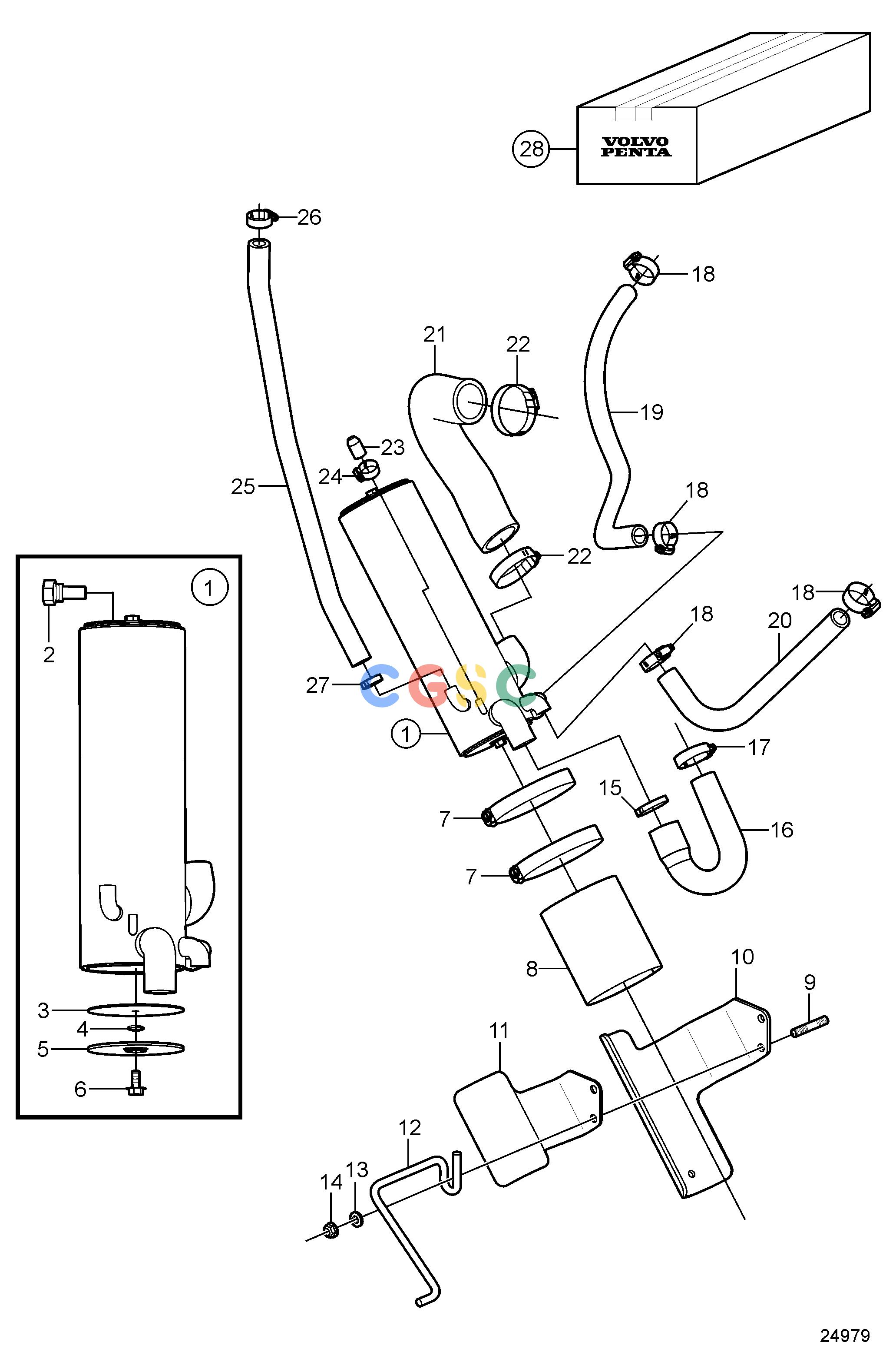 沃尔沃零件查询4.3GL-J; 4.3GL-JFCooling SystemHeat ExchangerEPC Volvo Penta Parts catalog