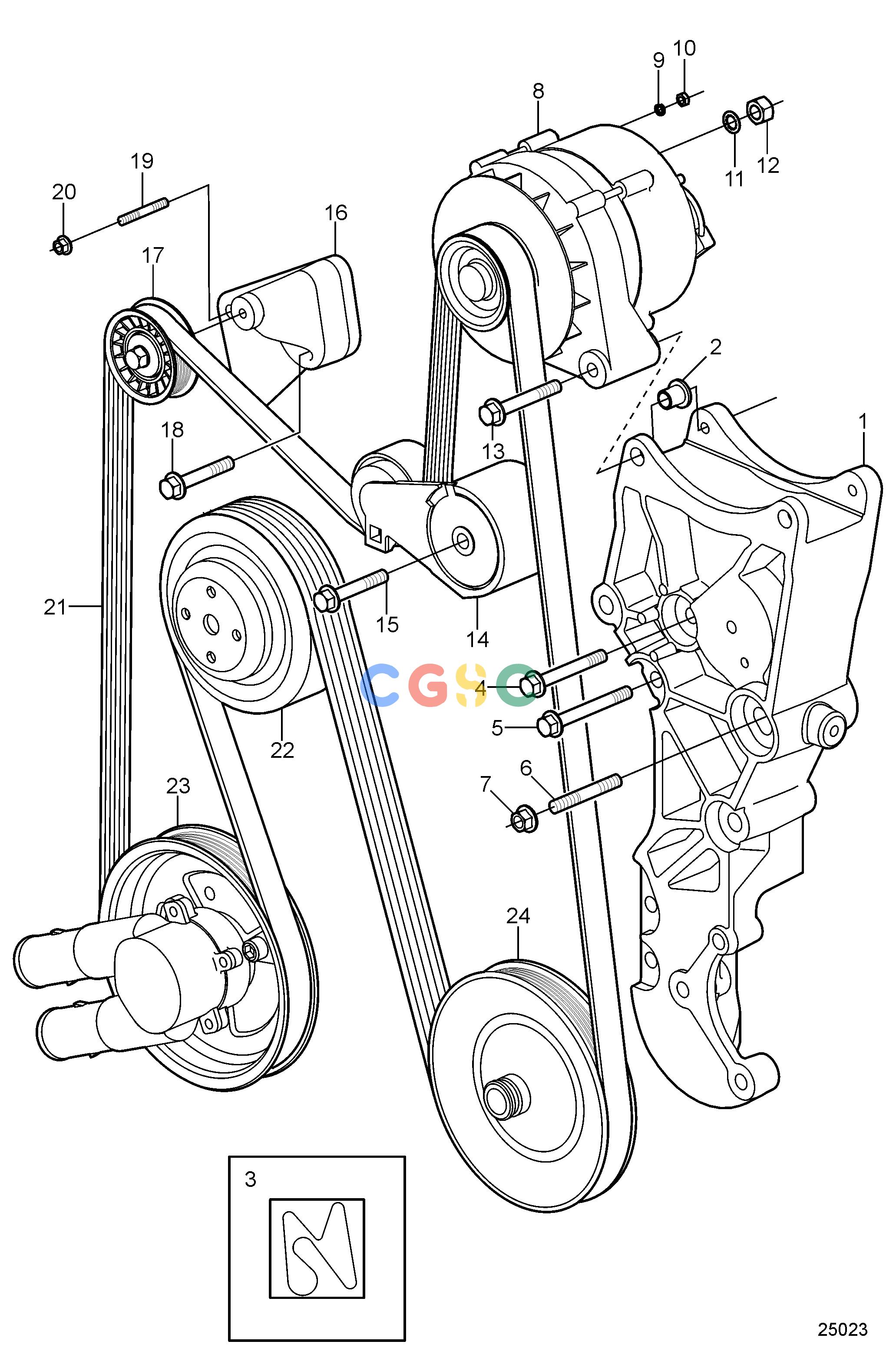 沃尔沃零件查询5.0GLPEFS; 5.0GiPEFS; 5.7GSPEFS; 5.7GSIPEFSElectrical SystemSerpentine Belt and AlternatorEPC Volvo Penta Parts catalog