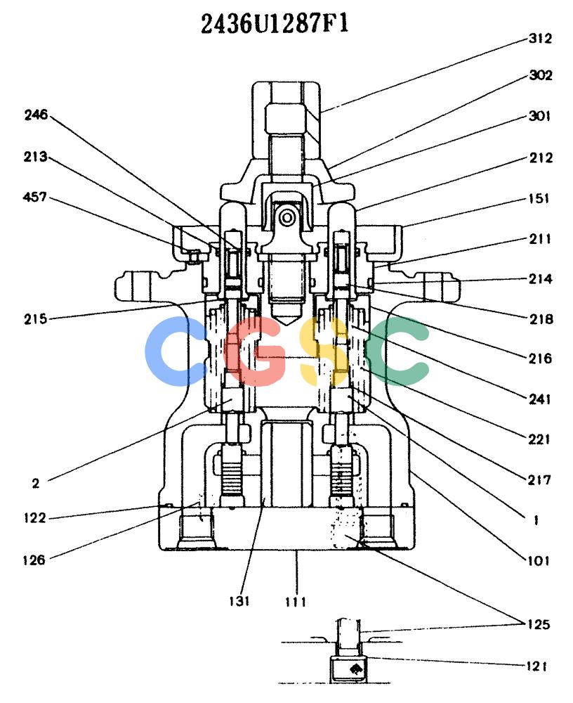 神钢零件查询(K904) - MARK II EXCAVATOR ASN YW1119 (1/88-12/03) (11-032) - VALVE ASSY, PILOT, P/N 2436U1287F1 Kobelco