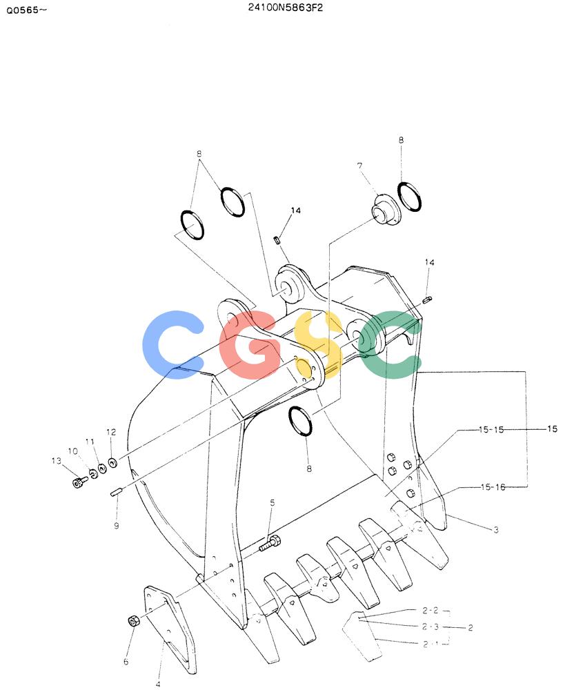 神钢零件查询(K907LC) - MARK II EXCAVATOR ASN YQ0565 (NA) (1/87-12/03) (09-012) - BUCKET ASSY, P/N 24100N5863F2 Kobelco