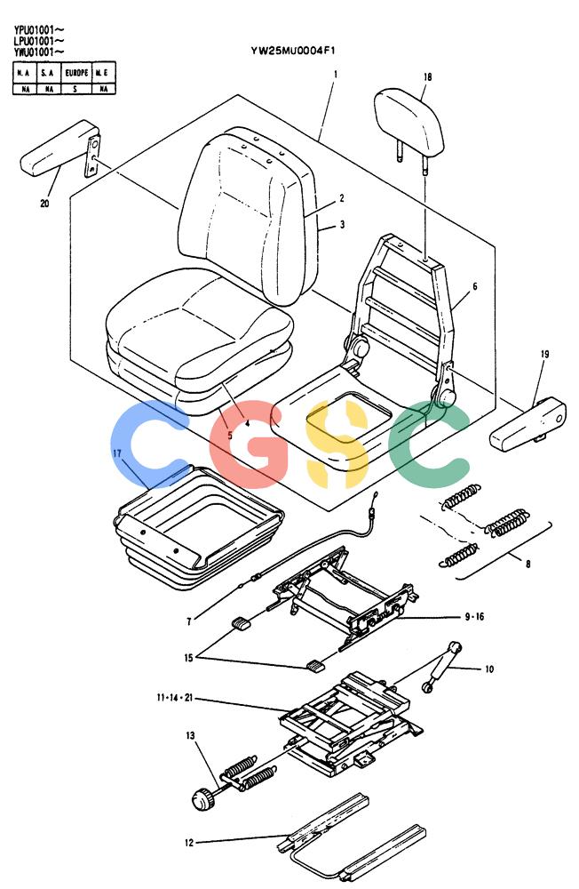 神钢零件查询(SK130LC) - EXCAVATOR BTW YPU1001 - YPU2000 (1/98-12/98) (02-011) - SEAT ASSEMBLY, P/N 24100J17304F3 Kobelco