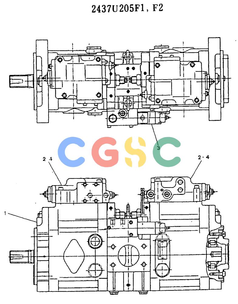 神钢零件查询(MD200BLC) - EXCAVATOR ASN YQU0001 (1/80-12/06) (11-017) - PUMP ASSY - 2437U205F1, F2 Kobelco